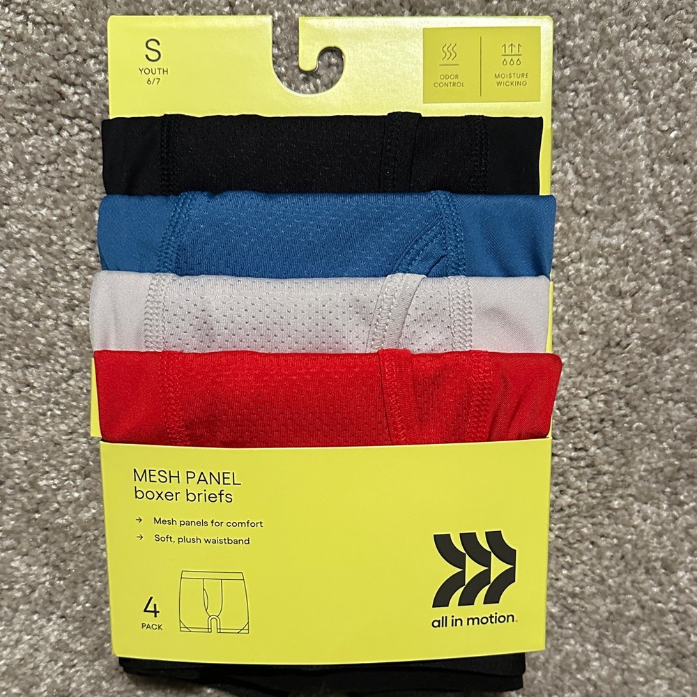 All in Motion Boys Mesh Panel Boxer Briefs - Black, Blue, Gray, Red